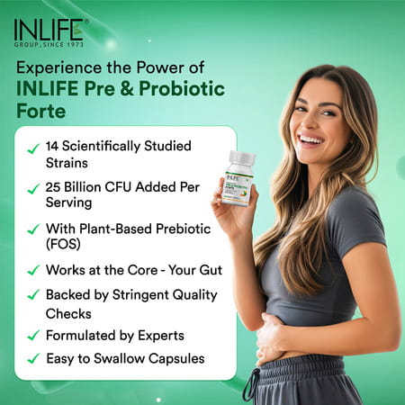 Inlife Prebiotic And Probiotics Forte Supplement For Men & Women-60 Veg Capsules
