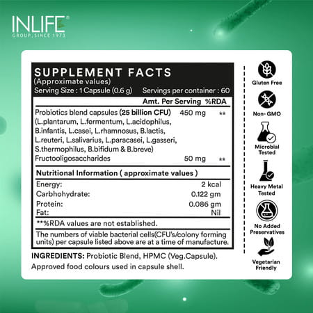 Inlife Prebiotic And Probiotics Forte Supplement For Men & Women-60 Veg Capsules