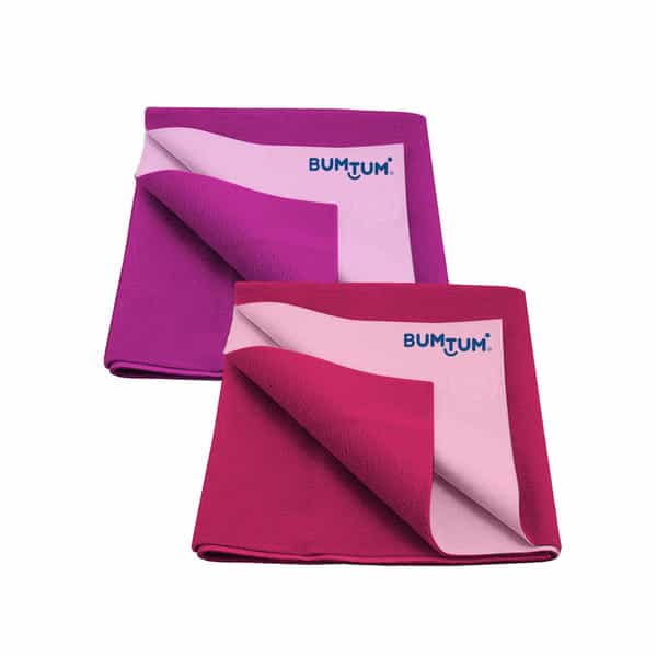Bumtum Dry Sheet Leakproof Baby Bed Protector (Grape + Hot Pink Small Size 50*70Cm|Pack Of 2)