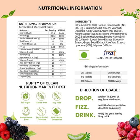 Vegan Greens Skin Radiance Japanese Glutathione 500mg +11 Key Ingredient. 50 Efferve. | Lemon Ginger