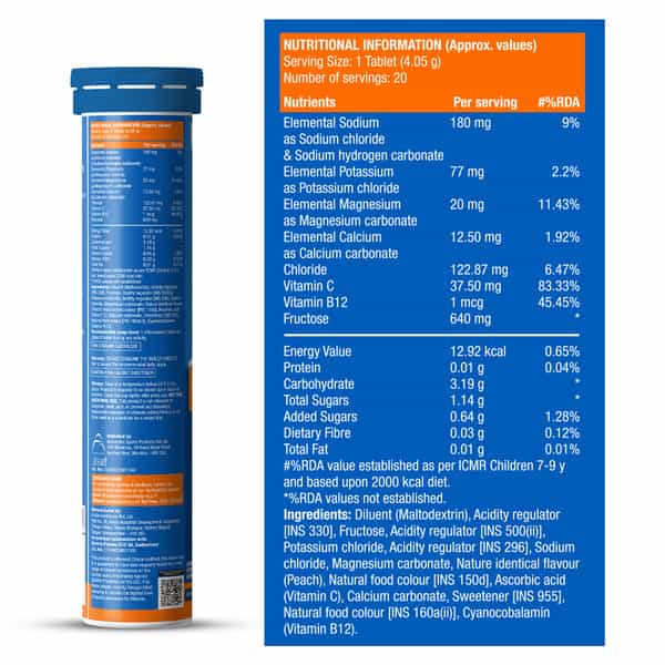 Fast&Up Reload Electrolyte Energy And Hydration Peach Ice Tea- 20 Tablets