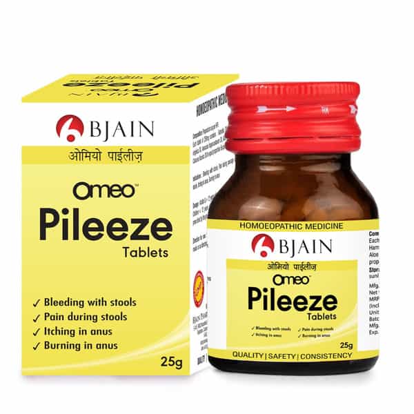 Bjain Omeo Pileeze Tablet | Homeopathic Support For Piles . Hemorrhoids & Rectal Discomfort - 25Gm