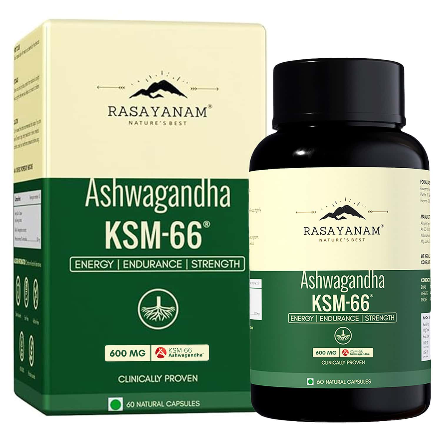 Rasayanam Ashwagandha Ksm-66 Capsules For Stress | Energy & Recovery (60 Capsules | Pack Of 1)