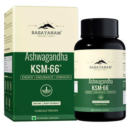 Rasayanam Ashwagandha Ksm-66 Capsules For Stress | Energy & Recovery (60 Capsules | Pack Of 1)