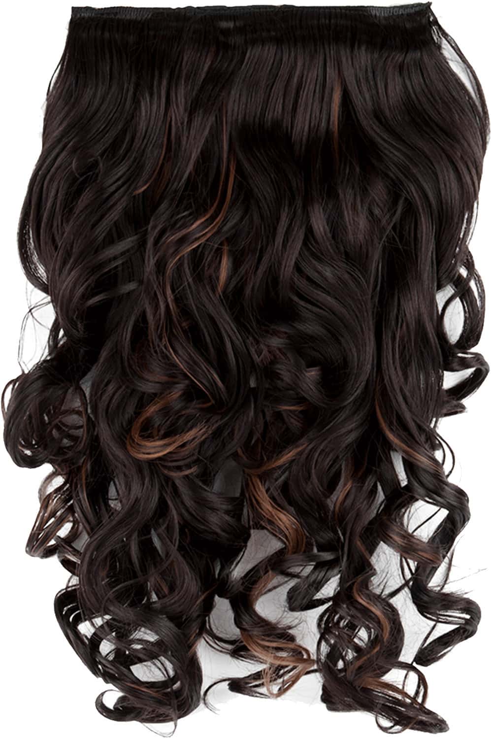 Streak Street Clip-In 18'' Step Curls Dark Brown Hair Extensions With Copper Highlights