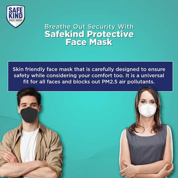 Safekind N95 Face Masks With 5 Layer Protection (2 Black + 1 White) Pack Of 2