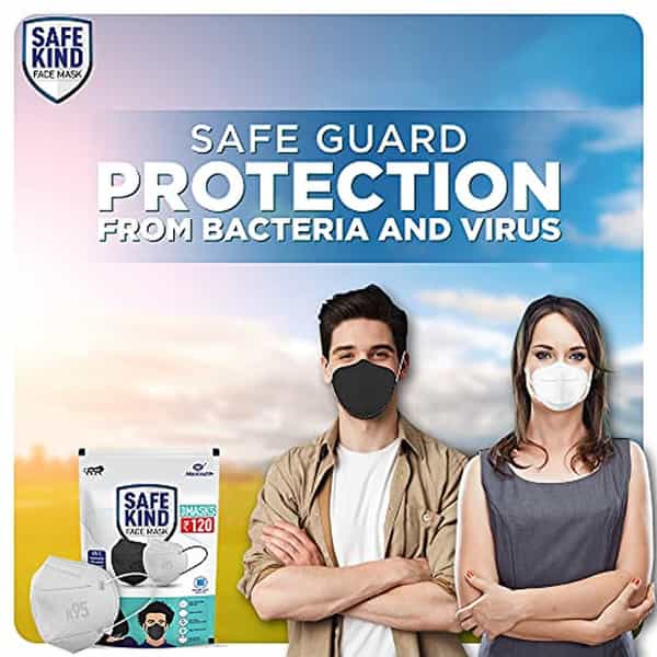 Safekind N95 Face Masks With 5 Layer Protection (2 Black + 1 White) Pack Of 2