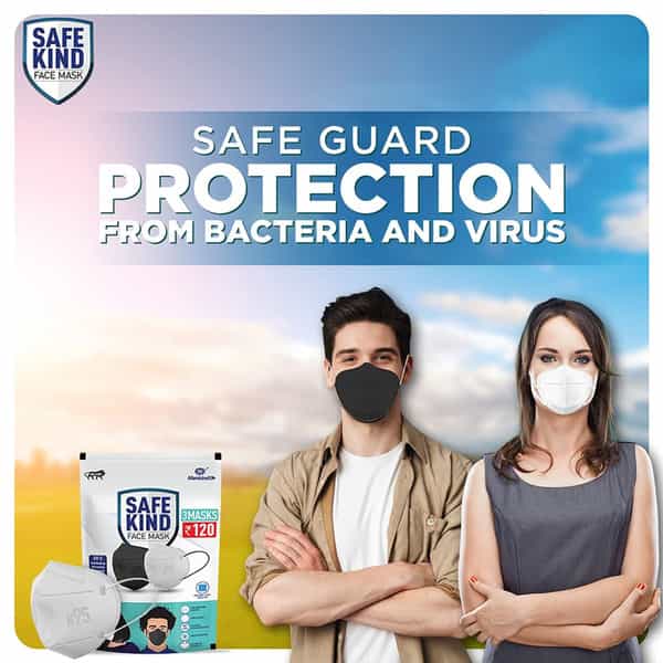 Safekind N95 Face Masks With 5 Layer Protection (2 Black + 1 White) Pack Of 2