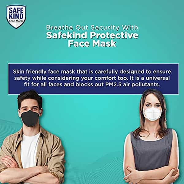 Safekind N95 Face Masks With 5 Layer Protection (2 Black + 1 White) Pack Of 2