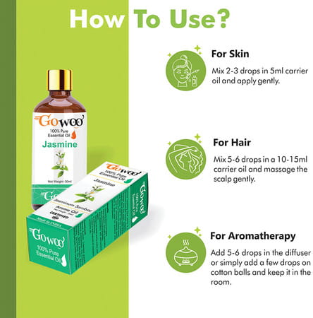 Go Woo 100% Pure Jasmine Sambac Oils For Hair Skin & Aromatherapy 100% Pure & Virgin Oils 30 Ml