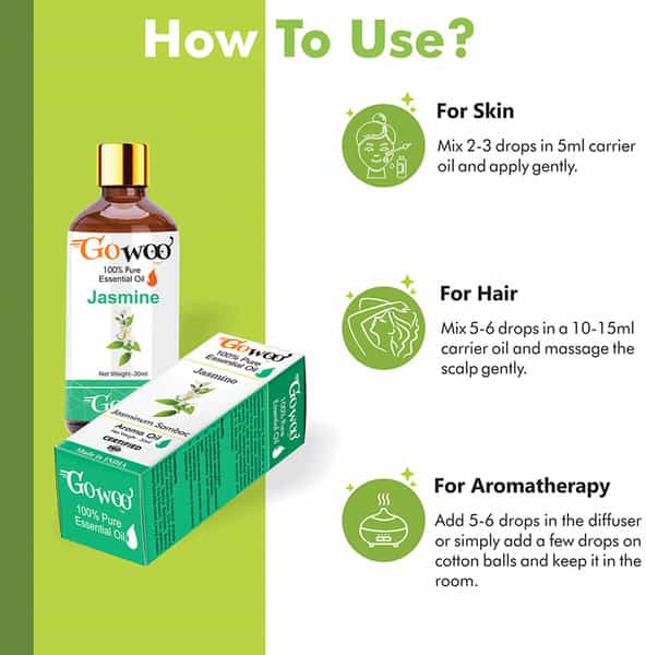 Go Woo 100% Pure Jasmine Sambac Oils For Hair Skin & Aromatherapy 100% Pure & Virgin Oils 30 Ml