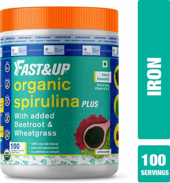 Fast&Up Organic Spirulina Plus Wheatgrass Beetroot - Iron Immunity - Plant Based Powder - 300G