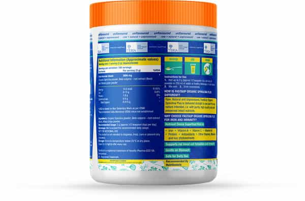 Fast&Up Organic Spirulina Plus Wheatgrass Beetroot - Iron Immunity - Plant Based Powder - 300G