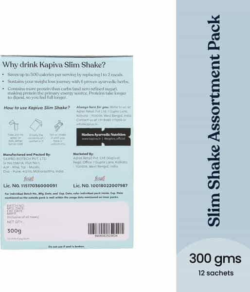 Kapiva Slim Shake Assortment Pack - Coffee Chocolate Mango & Guava For Weight Management - 300G