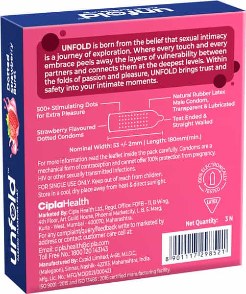 Unfold Dotted Strawberry Burst Box Of 3 Condoms
