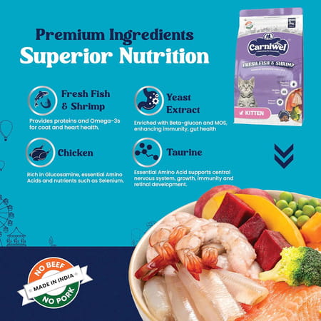 Carniwel Fresh Fish & Shrimp Kitten Dry Cat Food 3 Kg | Fresh & Natural Ingredients