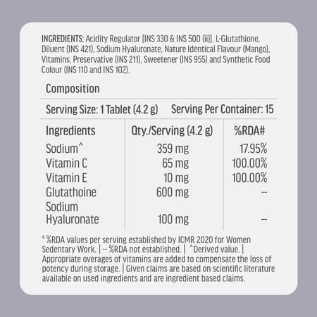 Hk Vitals Glutathione (Mango | 15 Tabs) | With Vitamin C & E | For Skin Glow & Hydration