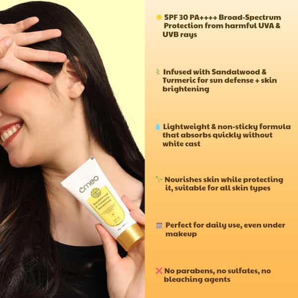 Omeo Sandalwood & Turmeric Sunscreen Spf 30 Pa++++ For Even Toned & Glowing Skin Uv Protection 50 Gm