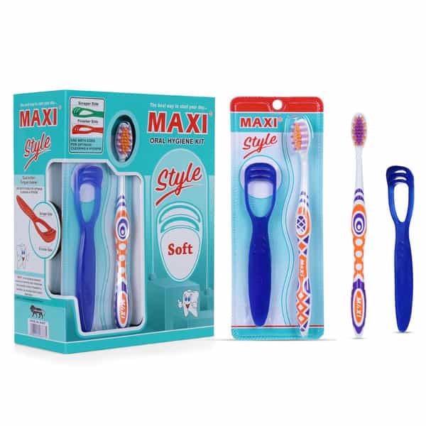 Maxi Style Toothbrush & Tongue Cleaner-Oral Hygiene Kit (Pack Of 12)