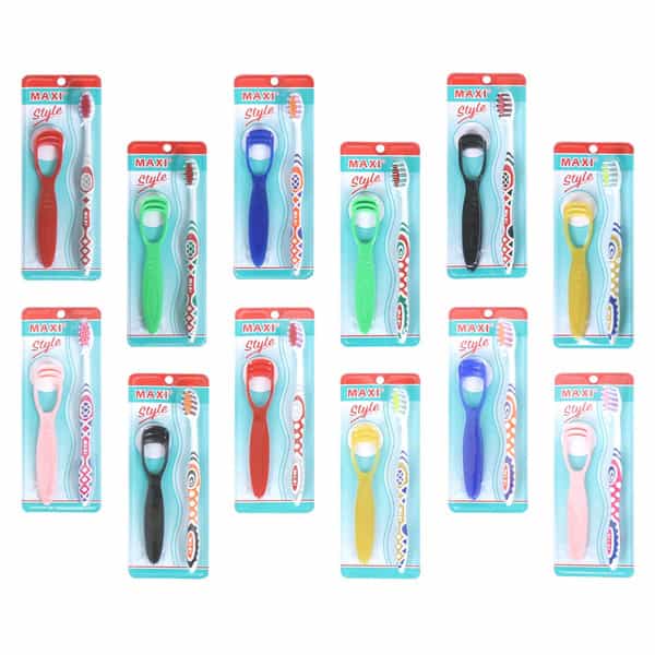 Maxi Style Toothbrush & Tongue Cleaner-Oral Hygiene Kit (Pack Of 12)