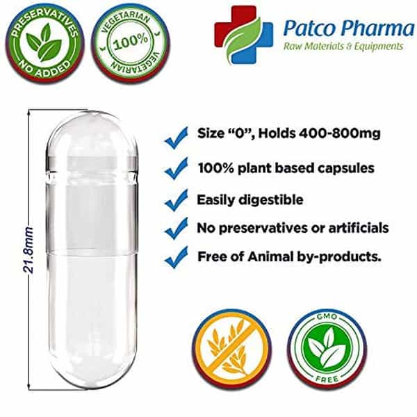 Patco Pharma - Size 0 Green Empty Vegetarian Pill Capsule | Diy Powder Filling (Pack Of 250)