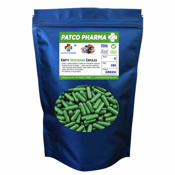 Patco Pharma - Size 0 Green Empty Vegetarian Pill Capsule | Diy Powder Filling (Pack Of 250)