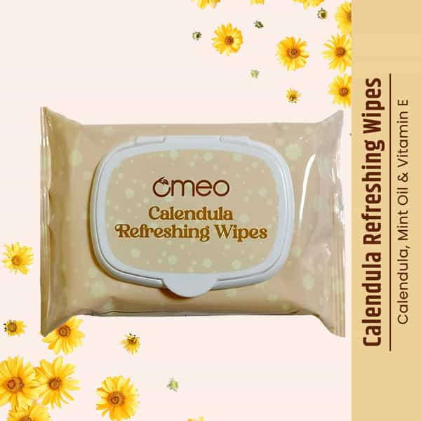 Omeo Calendula Refreshing Wet Wipes For Women And Men- Face/Travel/Makeup Remover - 25N