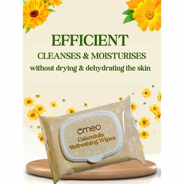 Omeo Calendula Refreshing Wet Wipes For Women And Men- Face/Travel/Makeup Remover - 25N