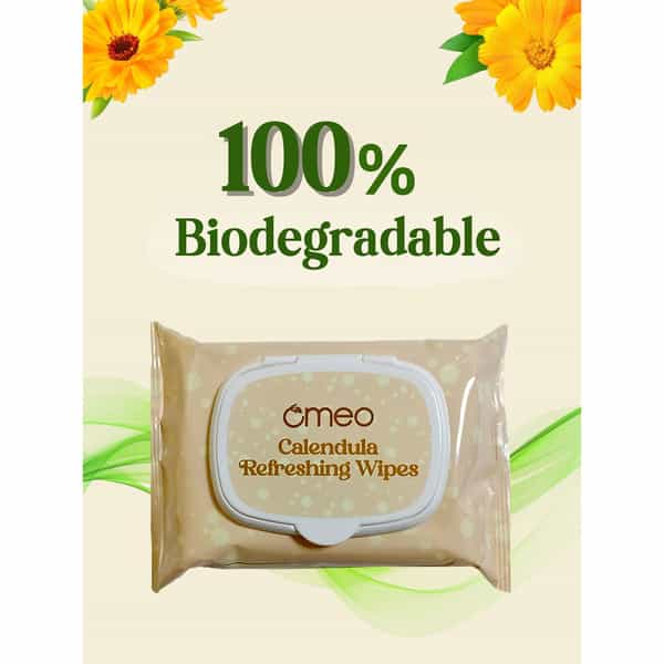 Omeo Calendula Refreshing Wet Wipes For Women And Men- Face/Travel/Makeup Remover - 25N