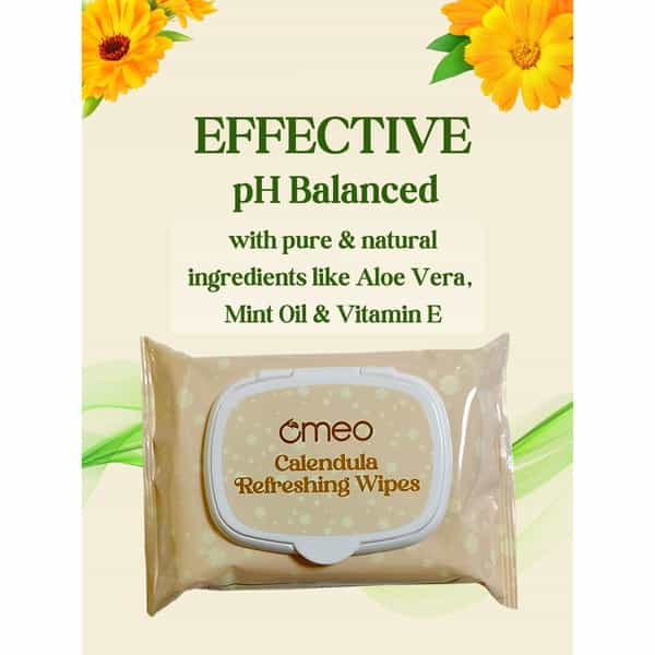 Omeo Calendula Refreshing Wet Wipes For Women And Men- Face/Travel/Makeup Remover - 25N