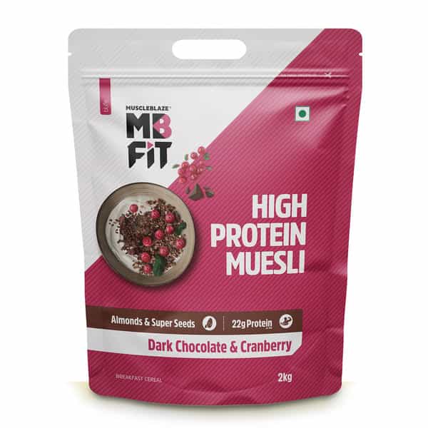 Muscleblaze Fit High Protein Muesli | Dark Chocolate | Cranberry | 2Kg | 22G Protein