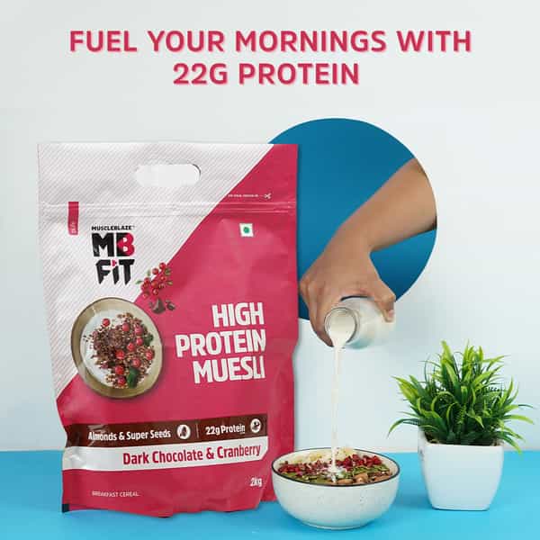 Muscleblaze Fit High Protein Muesli | Dark Chocolate | Cranberry | 2Kg | 22G Protein