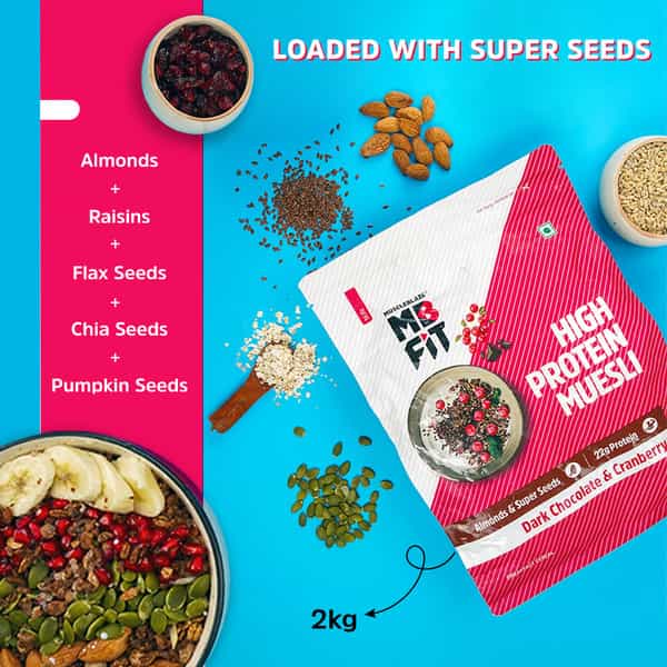 Muscleblaze Fit High Protein Muesli | Dark Chocolate | Cranberry | 2Kg | 22G Protein