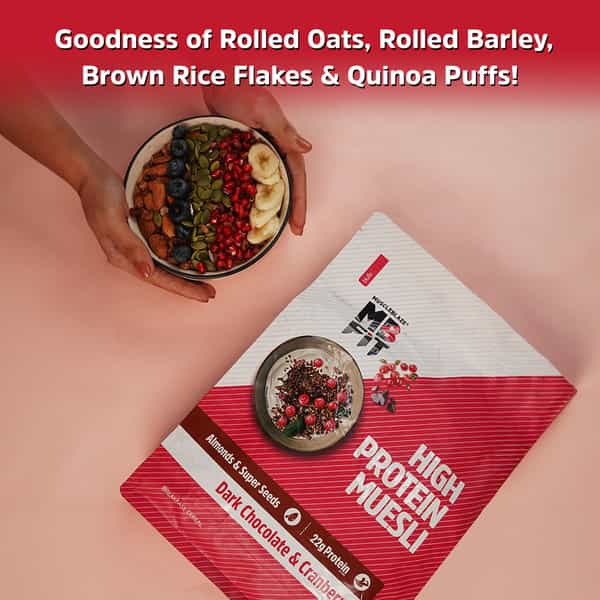 Muscleblaze Fit High Protein Muesli | Dark Chocolate | Cranberry | 2Kg | 22G Protein