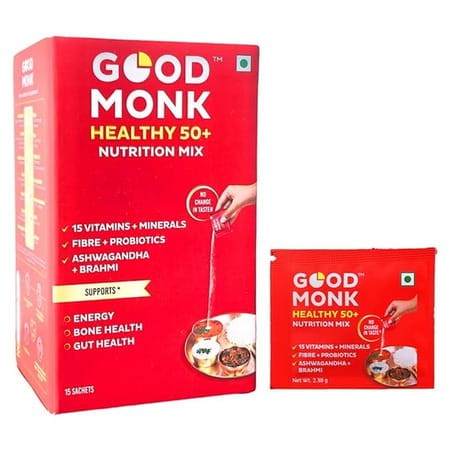 Good Monk Healthy 50+ Nutrition Mix | To Improve Energy | Bone & Gut Health | 15 Sachets