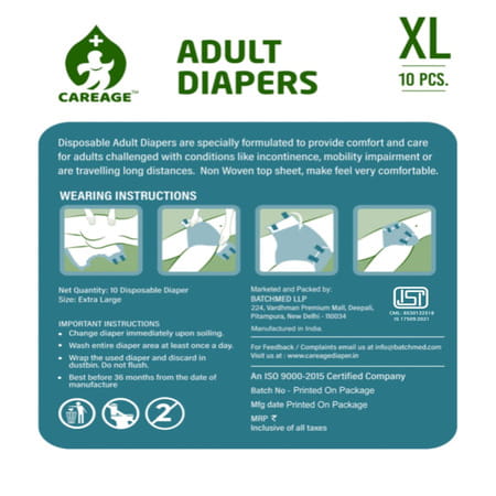 Careage Premium Adult Diaper | Unisex | Waist Size (35-63 Inches) - Xl (20 Pieces)