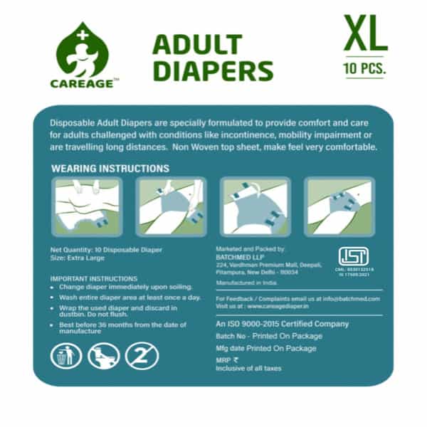 Careage Premium Adult Diaper | Unisex | Waist Size (35-63 Inches) - Xl (20 Pieces)