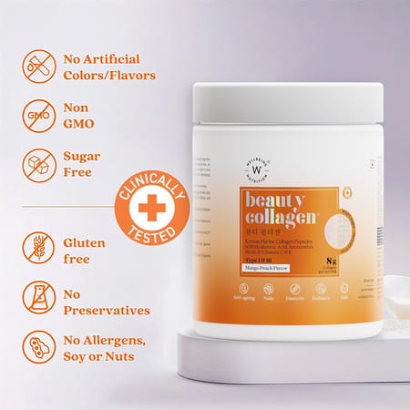 Wellbeing Nutrition Beauty Collagen With Hyaluronic Acid | 250g - Mango Peach Flavor