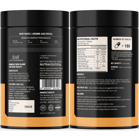 Myfitfuel L-Arginine Alpha-Ketoglutarate (Aakg) (2000 Mg) (180 Tablets)| Amino Acid