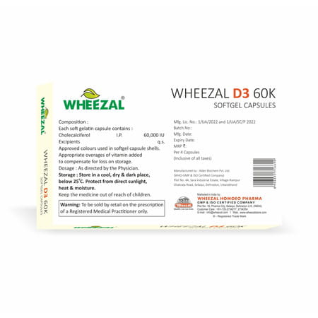 Wheezal D3 60k Strip Of 4 Softgel Capsules