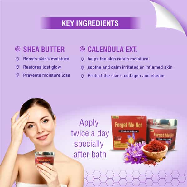 Forget Me Not Kesar Cold Cream | 24Hrs Body Care | Anti-Aging Formula | Smooth & Plump Skin - 100Gm