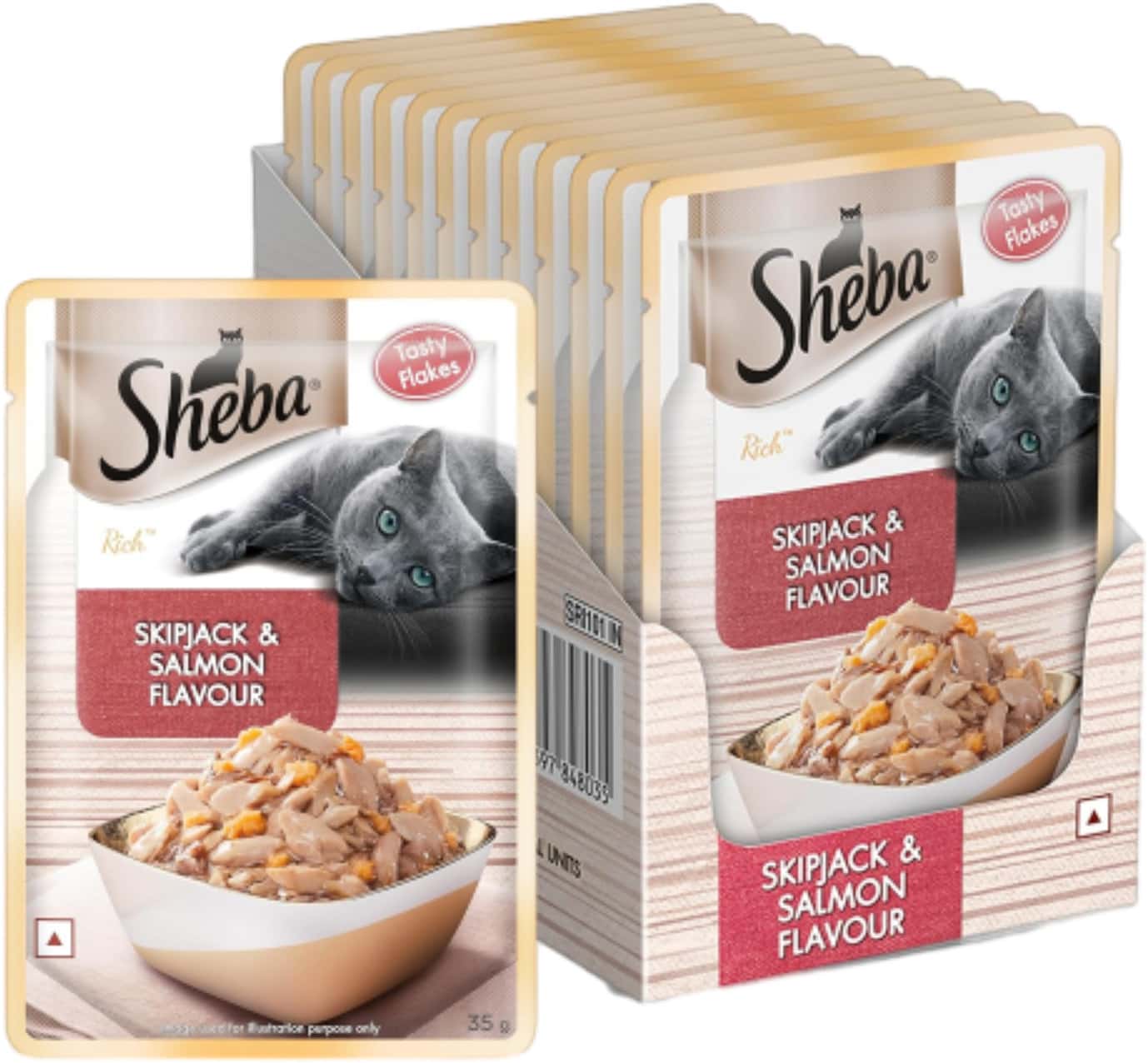 Sheba Rich Premium Adult (1+ Years) Wet Cat Food | Skipjack & Salmon Flavour | 12 X 35 G