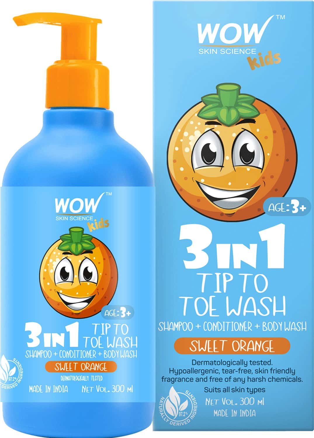 Wow Skin Science Kids 3 In 1 Tip To Toe Wash - 300 Ml Sweet Orange