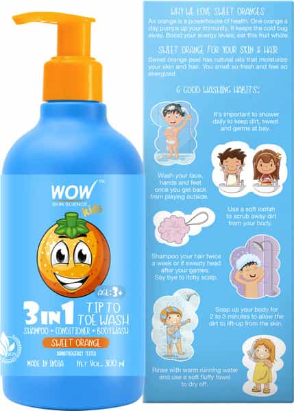 Wow Skin Science Kids 3 In 1 Tip To Toe Wash - 300 Ml Sweet Orange