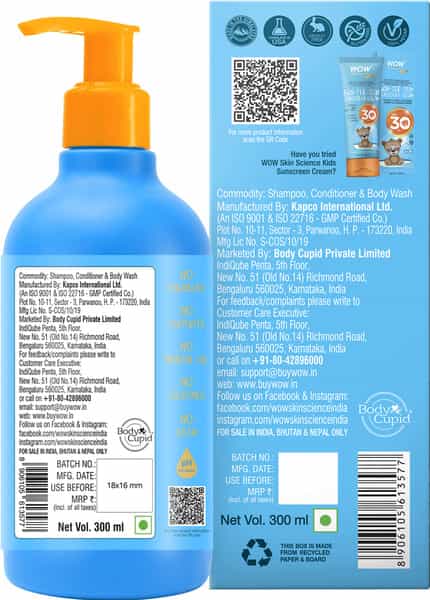 Wow Skin Science Kids 3 In 1 Tip To Toe Wash - 300 Ml Sweet Orange