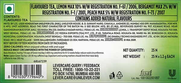 Lipton Lemon Zest Green Tea Bags 25 Pc