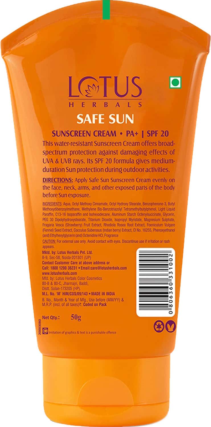 Buy LOTUS HERBALS SAFE SUN SUNSCREEN CREAM PA+ SPF20 BREEZY BERRY