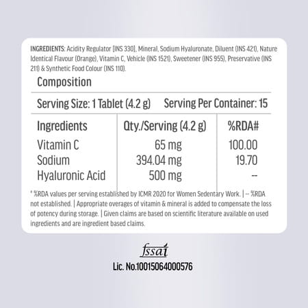 Hk Vitals Hyaluronic Acid (Orange | 15 Effervescent Tablets) | 500mg Hyaluronic Acid