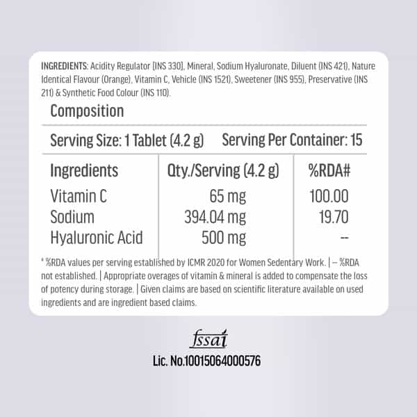 Hk Vitals Hyaluronic Acid (Orange | 15 Effervescent Tablets) | 500Mg Hyaluronic Acid