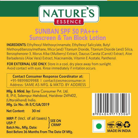 Nature'S Essence Sunban Sunscreen Spf50 30ml (Pack Of 3)